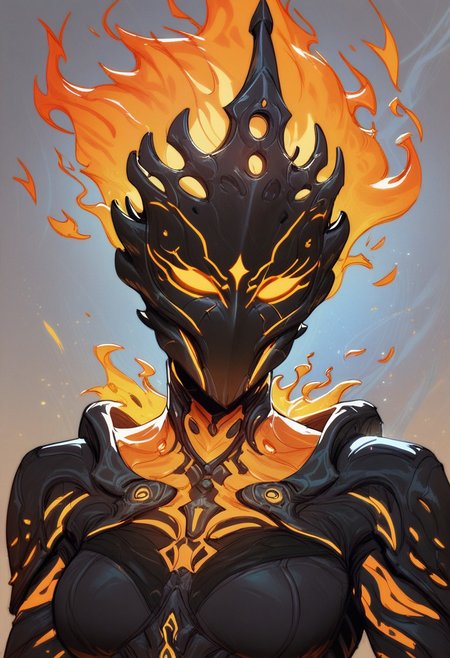 score_9, score_8_up, score_8, score_7_up, score_7, score_6_up, score_6, score_5_up, Score_5, 1girl, Hember, warframe, robot, fiery body, fiery hair, molten rock, multicolored body, black body, orange body, faceless, no mouth, ornamented  helmet, mask, bulky, strong, blue flame, vox machine style, 1boy, male focus, solo, portrait, hell background, fantasy, (dynamic lighting:1.1)
((masterpiece))