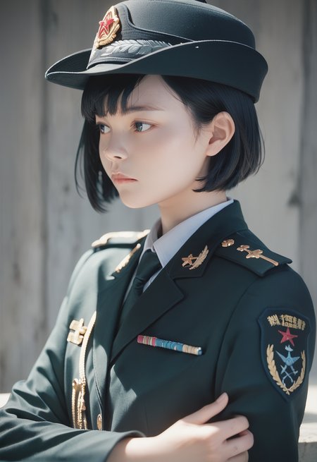 score_9,score_8_up,score_7_up, 2D,
1girl, solo, PLA_female_hat, short hair, black hair,upper body, expressionless, 
<lora:ç¢§èæ¢¦å¹» PSXL å°é©¬é£æ ¼:0.5>, <lora:Vixon's Pony Stylesæ¼«ç»ä¼å:0.6>, <lora:PLAuniformXLæµè¯:0.8>