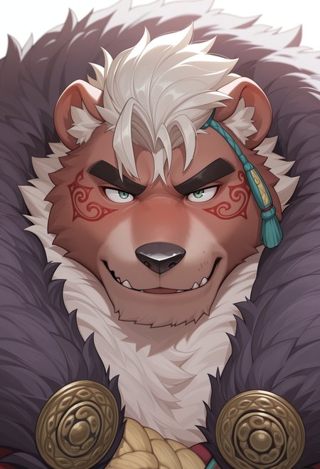 masterpiece, best quality, amazing quality, solo, 1boy, Kimun Kamui, close up, fur cape