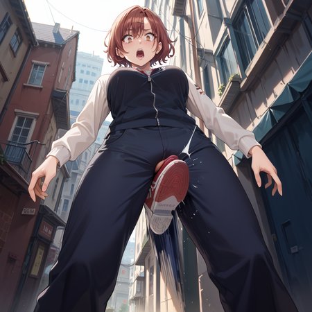 score_9, score_8_up, score_7_up, best quality, masterpiece, source_anime, rating_safe , zPDXL2, BREAK,  1girl, shocked, pain, open mouth ,crotch kick, kicking male ,cuntbusting, , back
alleyway  <lora:crotch_kick:1.8>higuchi_madoka ,  from below,