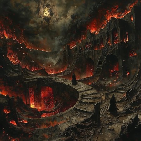 shamanqua landscape hell, very detailed, expressive, cinematic, darkness<lora:shamanqua:1>