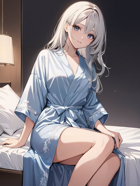 masterpiece,ultra-detailed,best quality,8K,illustration,cute face,clean skin ,shiny hair,girl,ultra-detailed-eyes,simple background, <lora:add-detail-xl:1> <lora:bathrobe_XL_V1.0:1> bathrobe,thighs