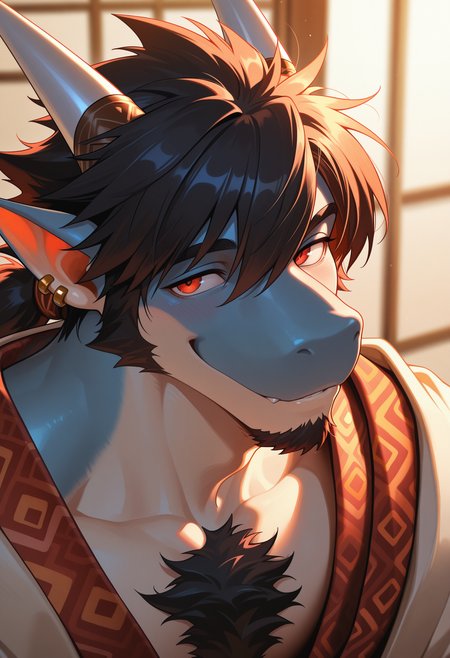 masterpiece, best quality, amazing quality, 1boy, solo, FolkerAE, Kimono, earrings, close-up, smile