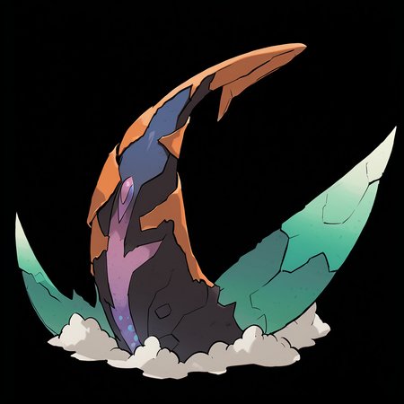<lora:pokemon_pony_xl:1>, watercolor creature art like pokemon, Type: Rock, Type: Psychic, Egg Group: Grass, is a pokemon creature that The monster's veins throb with a Indigo light when it's engaged in Ghost activities showing its vitality,Its bones are infused with Magenta minerals making them incredibly strong and resistant to Electric forces,It has a pair of large, Orange wings that resemble those of a Sunfish, allowing it to glide silently,The monster's hide can change to a Teal hue blending perfectly with its surroundings for camouflage or to cool down,The Copper patterns on its skin change with the phases of the moon, a calendar written in its flesh score_9, score_8_up, score_7_up, score_6_up, score_5_up, score_4_up.  Simple black background, (Masterpiece:1.3) (best quality:1.2) (high quality:1.1)