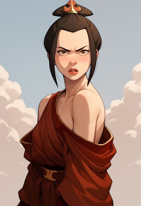 score_9, score_8, score_7, score_6, Azula, 1girl, rating_questionable, loose robes, exposed shoulder, seductive pose,