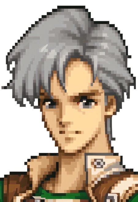 score_9, score_8_up, score_7_up, source_furry, fe4portraits, portrait, white background, pixel art,  natgra2, gray eyes, short hair, silver hair, green shirt, brown leather vest, silver belts, white gloves, silver chest plate,