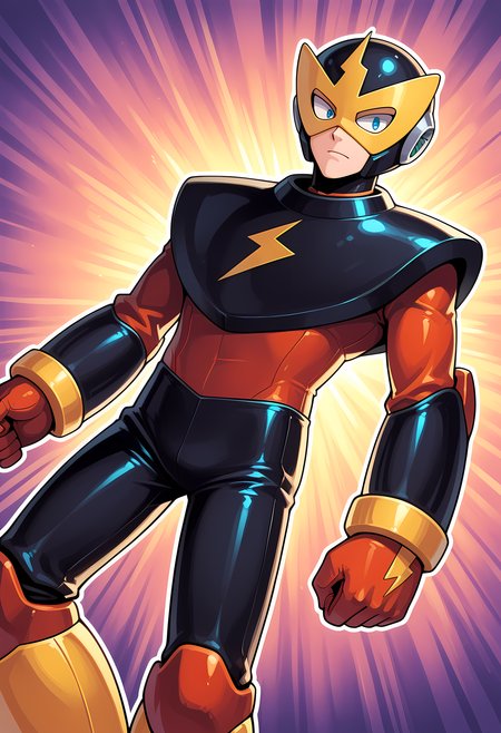 masterpiece, best quality, amazing quality, dutch angle, abstract background, BREAK
1boy, solo, male focus, mm_elec, blue eyes, helmet, mask, android, armor, BREAK
<lora:cfg_scale_boost:.6>  <lora:Elec_Man_-_Mega_Man_-_ILXL:1>