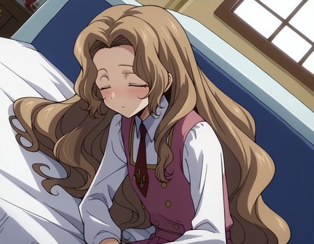 score_9, score_8_up, score_7_up, source_anime,
nunnallylamperouge, <lora:nunally-lamperouge-s1-ponyxl-lora-nochekaiser:1>,
nunnally lamperouge, long hair, brown hair, very long hair, closed eyes,
long sleeves, dress, school uniform, necktie, red necktie, ashford academy school uniform,
indoors, bed, bed room, on side, blush, drunk,
looking at viewer, dutch angle, cowboy shot, solo,