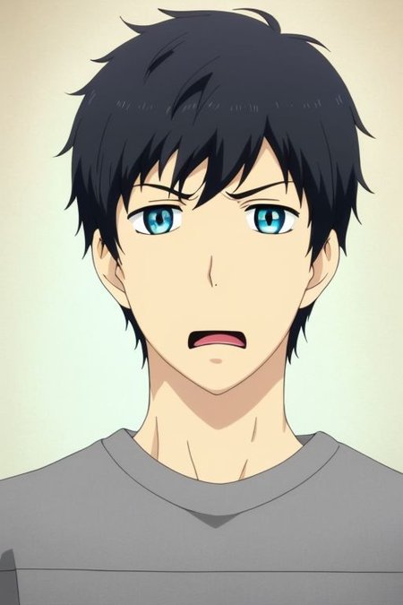 high resolution, solo, best quality, 1Boy, Arata Kaizaki, Portrait, Black Hair, Blue Eyes, surprised, peeking out, OverallDetail