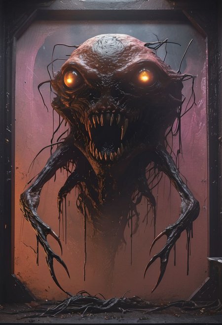 (horror Life form, body snatcher, noodly arms and demonic face, multiple mouthed creature of darkness, multiple tongues licking everything leaning a slime visual:1.4), (in the style of Stephen Gammell and Guillermo del Toro:1.5), (Life in an incubator, plants growing alongside human flesh, ants in hair, dirt bed), long-shot, far-off, very-person octane, 8k, 8mm depth of focus, (low perspective:1.6), high-end scattering colors. 8k, Cinematic Render, Fantastical mood, Unreal engines inside a frame after with many dead  blood on them, With, photoshop in order for artstation, cinematic and Cinema, Dark kimura artstyle on render hyper-out characters on floors UHD lifelike, 4k hyperdetailed, octane cinema4k render and skin frame cyberpunk, hypermaximalist, directed by Reilerealistic 8k render photorealistic level quality perfect resolution, 8k texture, volumetric hazy dark fantasy digital composition art, cinema National Geo coherency, CGSociety   sharp focus ambient, post processing Wires glitchcore texture, intricate
<lora:MercuryXL:0.3> <lora:DrippingXL:0.3>