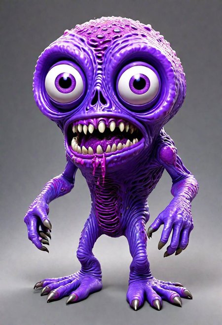 3d,art by pixar,cartoon, a fleshmutant slimey purple zombie, big eyes, goo