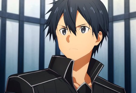 score_9,  <lora:kirito:1> kirito, black knight, 1boy, anime coloring, black eyes, black hair, hair between eyes, kirito, male focus, portrait, solo