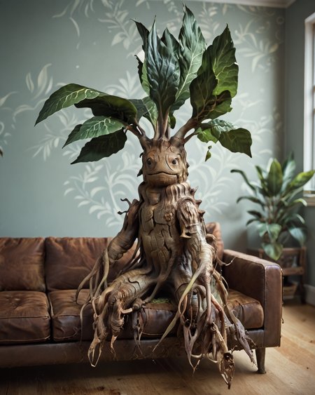 score_9, score_8_up, score_7_up, intricate details, rating_questionable,
<lora:homri52:1>,
<lora:Mandrake:1>, Mandrake, plant monster, leaves, bark, black eyes, yellow-brown bark
, looking at the viewer, solo, happy, 
full body, typical clothing, sitting on sofa) comfy living room,
4k, 
detailed background, depth of field, 
<lora:ral-chrosc-clr:0.5>, ral-chrosc-clr,
<lora:Expressive_H:0.5>, Expressiveh,
<lora:xl_more_art-full_v1:0.3>,
<lora:add-detail-xl:0.3>,
