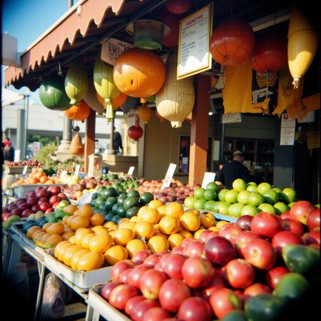 Shot with a Holga camera, a market stall full of fresh fruit
