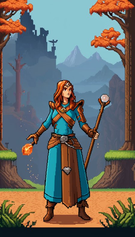pixel-art Cinematic scene, hero view, d4s sorceress <lora:diablo_4_sorceress_v0.0.1:1>, action pose, nature, detailed background, masterpiece, best quality, high quality, absurdres . low-res, blocky, pixel art style, 8-bit graphics
