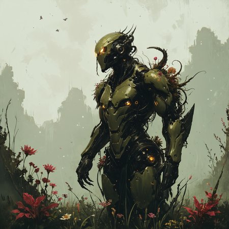 neotech towering insectoid monstrosity, Floating gardens adorned with exotic flowers,,, polarized light,, sharp focus, glowing, scifi  Digital painting, artstation, concept art, smooth, sharp focus, illustration, from Metal Gear, by Ruan Jia and Mandy Jurgens and William-Adolphe Bouguereau, Artgerm<lora:NeoFuturisticTechXL:0.8> <lora:Misty_Vintage:0.8> <lora:RMSDXL_Creative:0.4> <lora:pastel_colors_xl_v3:0.7>