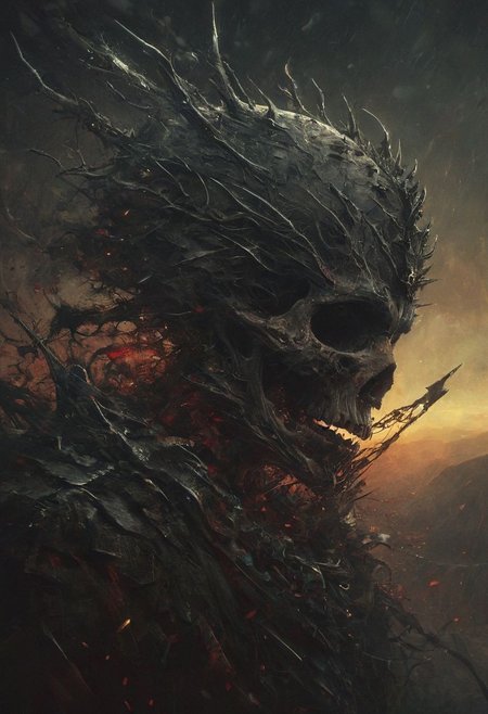 Completely Helm's fall absolutely nothing, pure black, detailed, but the Lord of the Rings of life are rising, FastNegativeV2, ral-dissolve,(James Ensor,Unica Zurn,Zdzislaw Beksinki:1.25), Skeletons,Weeping statues, Paranormal,Apparition, (Metallics:1.1), (Shape:1.1), (Monotyping:1.1), (Strobe light:1.2), Stone, Rhombus, ultra detailed, intricate, oil on canvas, dry brush, (surrealism:1.1), (disturbing:1.1) <lora:khorne:0.7> <lora:methurlant:0.5>
The king's guards fell like wheat before the scythe, their cries of alarm silenced by the swift and merciless blades of the assassin knights. In the heart of the fortress, they confronted the tyrant king himself, a figure wreathed in shadows and crowned with a crown of thorns.
A fierce battle ensued, the clash of steel and the crackle of dark magic filling the air with a palpable sense of impending doom. Sirah's daggers danced like silver serpents, finding their mark with unerring accuracy, 
creating a hyperpunk scene with desaturated translucent DARK Red and beige details, colorful (polaroid:0.7) with vibrant colors, (vacations, high resolution:1.3), (small, selective focus, european film:1.2), (sexual advance:1.1), ,end of hopes ,silence, extremely detailed,dark,sad, easynegative, digital artwork by Beksinski, extremely detailed, dark, chiaroscuro, low-key,in the style of Kelly Slater ,style by Kelly Slater,closeup,digital artwork by Beksinski, style of Kelly Slate