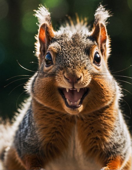 <lora:dmd2_sdxl_4step_lora_fp16:1>
closeup of a fuzzy squirrel with a giant smile grin, cinematic style, dramatic, bokeh, film, movie, cinematography, visual storytelling, visual aspects, dramatic lighting, composition, framing, color grading, immersive