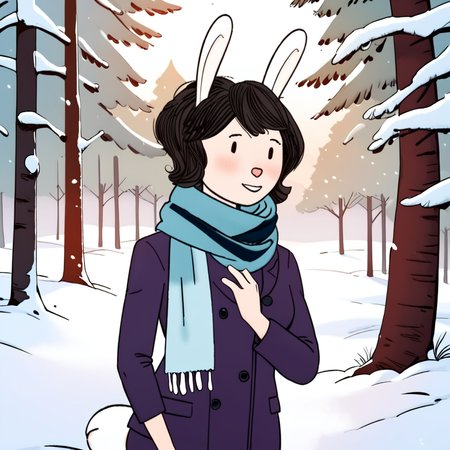 _r4b_, woman, winter, scarf, outdoors, trees, snow <lora:SDXL_r4b_:1>