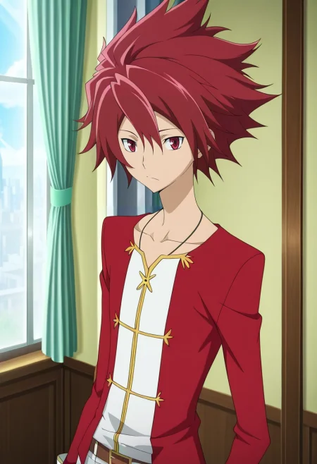 masterpiece, best quality, intricate details, anime screencap, anime coloring, official style,, 1boy, solo, male focus, <lora:takuto_tsunashi_ilxl:1>, takuto_tsunashi, red hair, red eyes, spiked hair, bangs, , ,