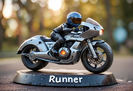 cinematic photo, a futuristic motorbike, "Runner" written, 35mm photograph, film, bokeh, professional, highly detailed
