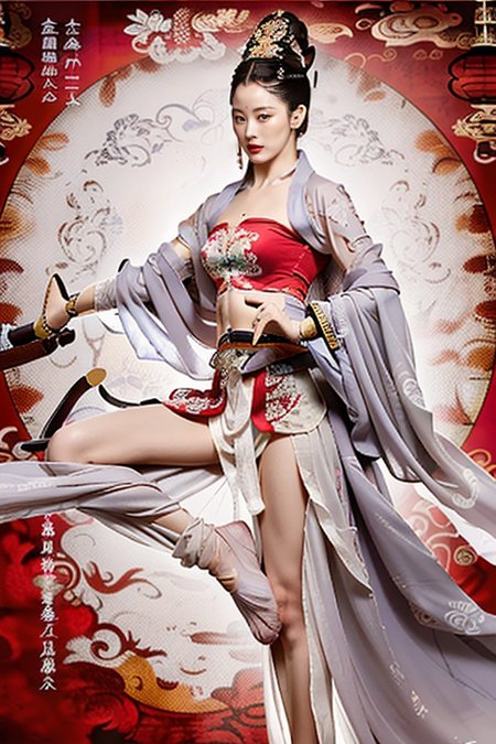 (goddess-like, hot and cute girl,flirtatious ,seductive:1.4),(RAW photo:1.2),(photorealistic:1.6),(lens 135mm,f1.8:1.2),(ultimate quality, masterpiece:1.3),(intricate details:1.2),(detailed face:1.2),dramatic,ray tracing,movie poster,photograph,fFaceDetail,fHandDetail,dutch angle,full body,outdoors,chinese style,castle,<lora:PerfectBreastsV4-offset:0.3:lbw=BODY>,<lora:Better hands loRA:0.6:lbw=HAND>,<lora:goodhands_Beta_Gtonero:0.5:lbw=HAND>,good hands,Sharp focus,cinematic lighting,
<lora:è¾è·è¾Xinzhilei_v1:0.8:lbw=FACE>,,
<lora:xuer Ancient Chinese sword:0.8:lbw=POSE>,(xuer Ancient Chinese sword,swordsman:1.2),
(1girl,solo, looking at viewer,holding sword,fighting stance:1.6),(large breasts, narrow waist:1.2),<lora:dunhuangV3:1:lbw=CLOTHING>,(dunhuang,dunhuang_face,Chinese Dunhuang Flying Fairy,floating clothes, pov legs, thighs, dunhuang cloths, hanfu, waist cape,strapless,navel,robe:1.2),<lora:zanhua_v1:0.5>,zanhua,
(anatomically correct hands:1.5),(anatomically correct feet:1.5),(elegant hands:1.4),