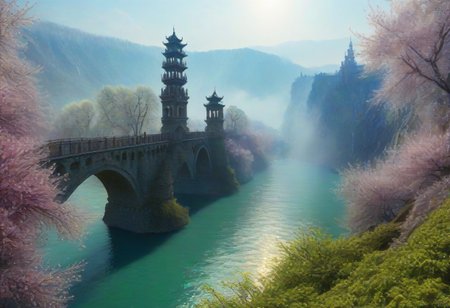 towers ringed in mist, sunrays, mixed media, surrealism, fantasy, great lighting, A surreal landscape highly detailed, extremely high-resolution details, appears trapped in an optical illusion of reflections and refractions, colorful, Spring, cherry blossoms in the wind, spring blooms, Zhangjiajie mountains,  Vienna in contemporary Austria, baroque architecture, European architecture, stone arch bridges, winding rivers extending to the horizon, professional photography, natural lighting, volumetric lighting maximalist. vivid, vibrant colors, intricately detailed, psychedelic colors, psychedelic colors, complex, elegant, expansive, fantastical, film photography style, medium grain, cmnt
 8k uhd,4
 <lora:add-detail-xl>
 <lora:Dynamic Poses>