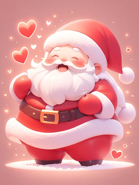 <lora:å£è¯èäºº:1>,(\sheng dan lao ren\),santa hat, heart, solo, blush, open mouth, closed eyes, mustache, santa costume, belt, 1boy, smile, standing, christmas, full body, red headwear, beard, fur trim, male focus