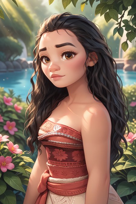 score_9, score_8_up, score_7_up,
<lora:DMoana:0.8>
DMoana, 1girl, black hair, long hair, brown eyes, looking at viewer, standing in a sunlit garden, surrounded by blooming flowers, soft focus background with bokeh, gentle breeze rustling through leaves, romantic and dreamy ambiance