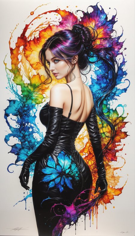 Silhouette Art, hyperrealistic art breathtaking a lineart (vibrant alcohol ink sketch). [magnificent faetastic , shiny, intriguing weirdness, color schemes  extravaganza, mystery of  darkness, unusual natural aesthetics, glossy].
award-winning, professional, highly detailed . extremely high-resolution details, photographic, realism pushed to extreme, fine texture, incredibly lifelike, high contrast, well defined, Silhouette Art.
<lora:InkArtXL_1.2:0.4>   <lora:FaeTastic:0.25>