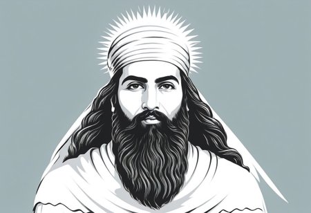 A simple line art illustration, vector, zartosht the ancient persian prophet, minimalist, lowbrow, Zoroaster