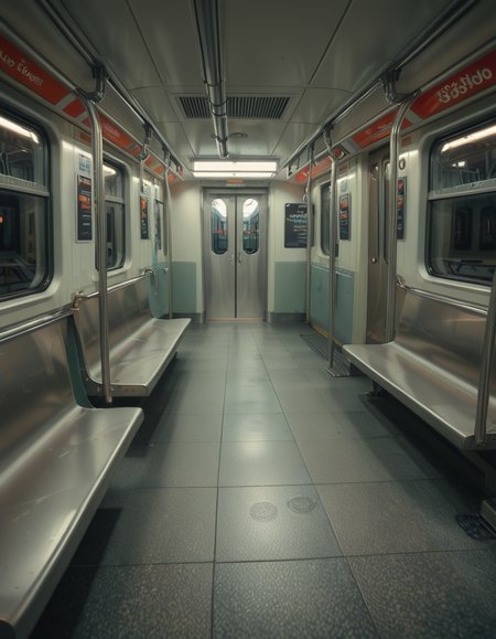 A modern subway train,Subw4y tr41n, in motion, with a single woman standing near the center of the train car, holding onto a shiny metal pole for balance as the train glides along the tracks. The woman is dressed casually yet stylishly, wearing a long black coat over a beige turtleneck sweater, paired with slim-fit jeans and ankle boots. Her hair is neatly tied back into a low bun, with a few loose strands framing her face. She has a thoughtful, calm expression, her gaze directed slightly downward as if lost in her own world. In her other hand, she holds a small tote bag, its strap looped over her wrist, with a paperback book peeking out from the top.
The subway car is clean but shows subtle signs of daily use. The walls are lined with muted gray panels, and the seats along the edges of the car are upholstered in a dark blue fabric, slightly faded from wear. Overhead, fluorescent lighting casts a bright, even glow across the interior, causing faint reflections on the polished floor, which is marked with the occasional scuff from commuters' shoes. Metal grab handles hang from above, gently swaying with the trainâs movement, and shiny steel poles are strategically placed throughout the car.
The windows on both sides reveal a blurry, motion-filled view of the dark subway tunnel, interspersed with flashes of graffiti-covered walls and dim utility lights. Above the windows, digital displays show the next stop in bright LED text, along with a route map that runs the length of the car. Small advertisements are mounted on the walls, showcasing everything from city events to product promotions, some with vibrant colors that add subtle contrast to the neutral tones of the train.
The atmosphere feels still and introspective, with the soft hum of the train and the occasional squeal of the wheels on the track. The train is sparsely occupied, with a few empty seats and subtle details like a forgotten coffee cup on one bench and a folded newspaper lying on the floor. The overall mood is quiet and reflective, capturing a moment of solitude and thoughtfulness during an ordinary subway ride.<lora:SDXLFaeTastic2400:0.4> <lora:extremely_detailed:0.4> extremely detailed, <lora:Subw4y_tr41n:1>, Masterpiece,best quality,hi res,8k,hi res,8k,award winning,(sharp focus, intricate, highly detailed),