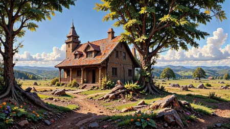(house),  beautiful (South African) fantasy landscape,  day, woman, intricate, very detailed, sharp, colorful, <lora:Hand v2:1> <lora:Anti-Blur:1> <lora:Insane Detail Slider:0.5>   <lora:Flux.1_Turbo_Detailer:0.6> <lora:flux-photo-transparent_Alpha_1.0:0.8> <lora:flux.1_lora_flyway_Epic-detail_v2:0.6> <lora:Painterly01b_CE_FLUX_AIT:0.8> pntrlyCE_style, <lora:VividlySurreal:0.8>, <lora:FluxMythP0rtr4itStyle:0.8> mythp0rt