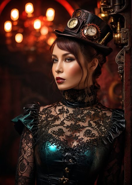 masterpiece, best quality, dark environment, (steampunk:1.5), a woman, (colored latex with lace), turtleneck, burlesque, sexy, 8K, extremely detailed, decorated clothing, dragon, bloodwave, dynamic, great lighting, perfect shading, depth of field, soft side light, very detailed glowing background, <lora:add-detail-xl:0.8> <lora:MS_Aika_Yumeno_V2_SDXL:0.8>