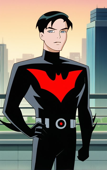 score_9, score_8_up, score_7_up, BREAK
NoMaskedBatsuit_TerryMcGinnis_ownwaifu, 
1boy, black hair, grey eyes, short hair, bangs, 
bat print, black bodysuit, superhero, turtleneck, grey belt, black gloves,
(contrapposto, hand on hip), sunset, sidelighting, cityscape, vanishing point, outdoors,  depth of field, solo,  
<lora:PONYXL_DC_BatManBeyond_TerryMcGinnis_ownwaifu_r1:0.8> , depth of field, 
,