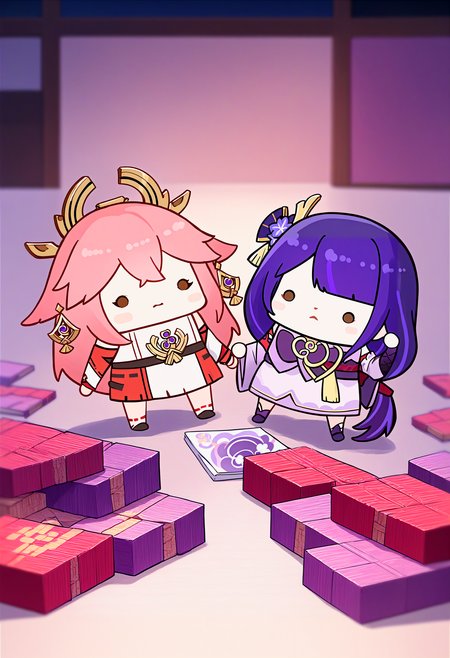 score_9, score_8_up, score_7_up, source_anime, <lora:Phdpigeon_XLPD:1.2>, (chibi), 2girls, yae miko, raiden shogun,