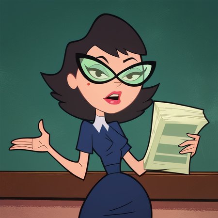 score_9, score_8_up, score_7_up, score_6_up, score_5_up, score_4_up, 1girl, black hair, glasses, lipstick, mole under eye, small breasts, narrow waist, wide hips, looking at viewer, high quality, masterpiece,  <lora:Eleanor_Butterbean:1>
