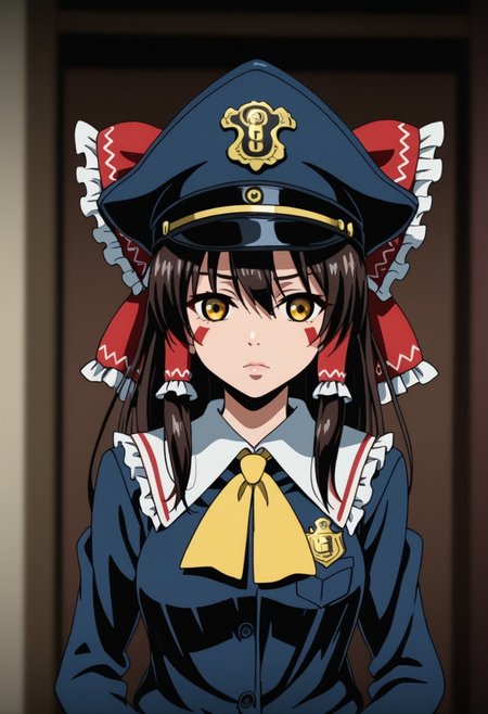 reimu is policeman, animation, 1girl, perfect body