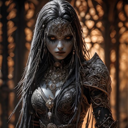 RAW photo, (masterpiece:1.3), subsurface scattering, heavy shadow, (high quality:1.4), (intricate, high detail:1.2), professional photography, HDR, High Dynamic Range, realistic, ultra realistic, photorealistic, high resolution, film photography, ambient lighting, atmospheric effects, <lora:detail_slider_v4:2>, OverallDetail, a female drow warrior priestess, dark makeup, intricate armor, belt, bracers, jewelry, <lora:Drow:1>, epiCPhoto