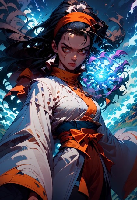 score_9, score_8_up, score_7_up, score_6_up, score_5_up, 1girl, magic, arkane_dark, kamehameha, thunder, energy wave, aura
very detailed face,
standing, cowboy shot,
ChizuruDG,
long hair, black hair, hair slicked back, brown eyes,
hairband, wide sleeves, sash,