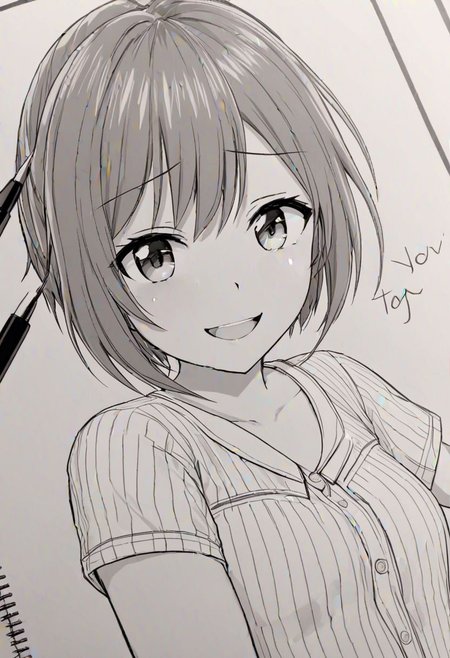 high quality, high detail, line art, sketch, 1girl, beautiful girl, joy, happy, laugh,Miku, good shading, very detailed drawing