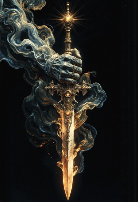 Cursed sword, black smoke, skeletal hand, glowing runes, pulsing dark energy <lora:frazetta_flux_v2-000150.safetensors:0.5>,  <lora:Flux_-_Renaissance_art_style.safetensors:0.15>, <lora:ancient.safetensors:0.3>, <lora:Elden_Ring_-_Yoshitaka_Amano.safetensors:1.0>,    <lora:aiai-Glimra-Flux-Dev-v2.safetensors:0.5>,  <lora:ARTifacts.safetensors:0.5>,  <lora:Movie_Portrait.safetensors:0.5>,  <lora:- Flux1 - soothing_atmo_V2.0.safetensors:0.2>,  <lora:lith_mimosa_kiel_grw134_FLUX.safetensors:0.4>,