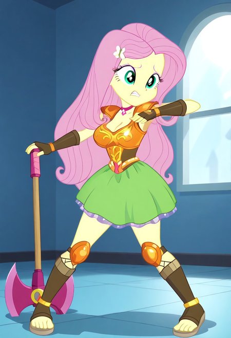 (masterpiece:1.0), (best_quality:1.0), ((perfect face:1)),((perfect body:1)),((perfect shadows:1)),
ng_deepnegative_v1_75t, zPDXLxxx, My little pony,(equestria girls)(full body shot) , Perfect Hands, perfecteyes, beautiful, vector, detailed hand, seductive look,bedroom eyes, detailed eyes, ,dinamic hands,full body portrait,  
BREAK charcters, 
(Equestria Girls Style:1.5),
prostitutes with massive breast and hyper hips, fluttershy, pink hair, teal eyes, long hair, eyeshadow, butterfly ornament, hair ornament, yellow skin, colored skin,
(Equestria girls:1),(massive breast:1.3),(hyper hips:1),
slutty thick round ass,massive thick thighs,perfect breast,
BREAK raytracing, volumetric lighting, ambient occlusion, background, 
BREAK wearing, 5 fingers, detailed character design, ultra-high resolution,
detailed character design, ultra-high resolution, ultra detail,
bedroom eyes, 
absolute cleavage, (Random epic figth pose:2),( sexually suggestive;2),(front view:2),
(fantasy barbarian armor:1.5), (fingerless gloves:1.5), (toeless footwear:1.5), (holding massive battle-axe), red aura, menacing glare, smug, glowing eyes, dynamic pose with battle-axe,
BREAK (shading:1).