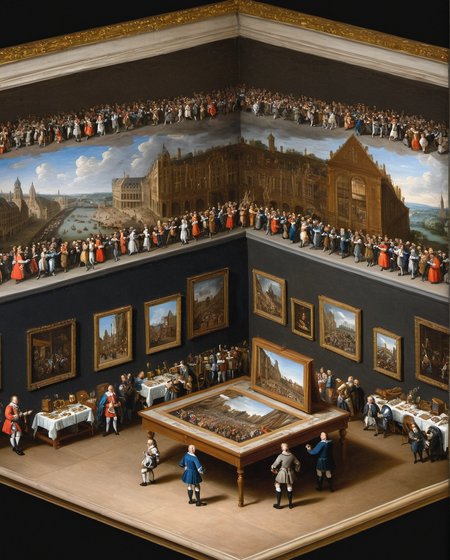 isometric  <lora:IsoPixel_SDXL:1>, a painting of David Teniers, Archduke Leopold William in his Gallery at Brussels, 1650-1652, Kunsthistorisches Museum, Vienna, Austria. Johan Zoffany, Tribuna of the Uffizi, 1772-1778, Royal Collection, Windsor, UK on the Sistine Chapel ceiling
<lora:FaeTastic:0.6>