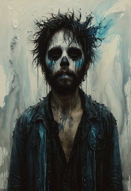 Eerie entity emerging from swirling, dark mist, polarized light, <lora:Melting_world:0.8>, <lora:gorgoeus_splash_of_vibrant_paint:0.7> Gorgeous splash of vibrant paint