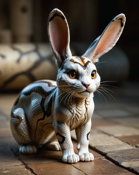 score_9, score_8_up, score_7_up, intricate details, rating_safe, <lora:SnakeSkinStyle:0.7>, 1boy(solo, feral furry, 
rabbit with Jed-snkskn, snakeskin,
full body, looking at the viewer, solo, smiling), detailed background, depth of field, subsurface scattering, 
<lora:ral-chrosc-clr:0.3>, ral-chrosc-clr,
<lora:xl_more_art-full_v1:0.3>,
<lora:add-detail-xl:0.3>