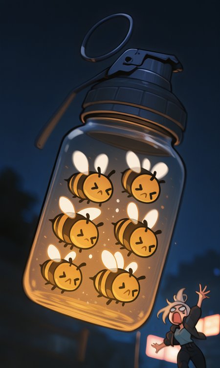 embedding:IllusP0s, wwafr, night, outdoors, 1girl, yelling, throwing, contrast lighting, low angle, from below, blurry background, motion blur, reaching, dynamic pose, jett_\(valorant\), bee grenade jar,<lora:bee grenade jar_illustrious.safetensors:1.0:1.0> <lora:wwafr-10.safetensors:1:1>