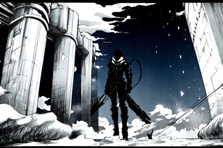 highly insanely detailed, masterpiece, top quality, best quality, highres, 4k, 8k, RAW photo, (very aesthetic, beautiful and aesthetic),  
tsutomu nihei,nihei_tsutomu,blame!,blame gakuen!,abara,TNstyle,sidonia_no_kishi,(giant room,stairs,lab),dome,walkway,bones,light particles,cables,tubes,industrial pipes,letterboxed,ventilation fan,ventilation shaft,tentacles,fog,mist,steam,foggy,smoke,concrete walls,metal walls,buildings,toha heavy industries,drainpipe,wire,star \(sky\),starry sky,fence,dark sky,black sky,machinery,bridge,clouds, 
<lora:ABARA:1>, 
(1girl:1.3), 
solo focus, 
floating platforms,floating buildings,neon cyan background,neon blue background,(color bokeh background,color splash background),âââ