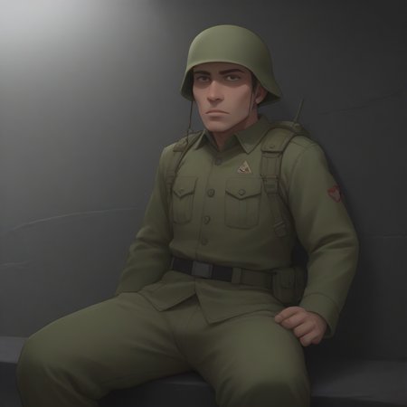 score_9, score_8_up, score_7_up, best quality, masterpiece, source_anime, zPDXL, zPDXL_xxx, BREAK
in city of ruin
1boy,  <lora:rebelsoldier:1>military uniform, rebelsoldier, green helmet