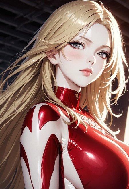 closed mouth, blond hair , long hair, grey eyes, disheveled hair, graceful face, big breasts, constricted waist, nice body, lips, sexy mouth, adult, beautiful white skin,
cinematic, (masterpiece), (best quality), (ultra-detailed), very aesthetic, illustration, perfect composition, intricate details, absurdres, detailed face, closed mouth, perfect eyes, perfect eyes, perfect light, dynamic light, 
 Expressiveh, red bodysuit, on rooftop, ass focus